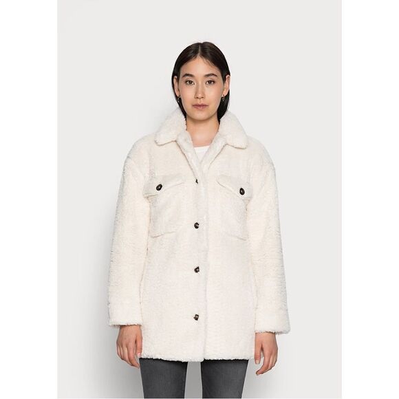 Esqualo-Fluffy Soft Teddy Coat- Off White - Picture 2 of 15